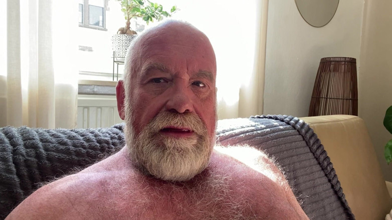 Camouflage: Hot, Hairy Old Bear Jerks off His Thick Piston.
