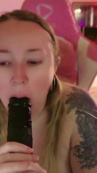 BJ on Huge Black Dildo