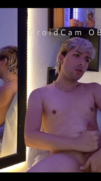 Blond Twink Stroking His Huge Uncut Cock on Webcam