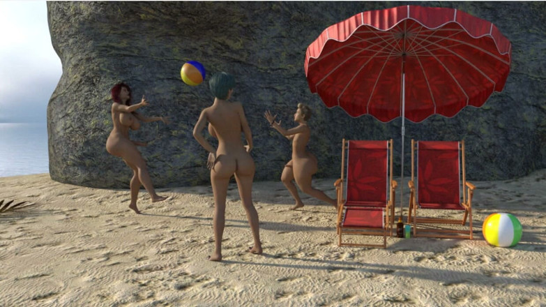 XXX Games Bunk - Trans: Futa Groves - เกมเพลย์ - สวมบทบาท - น้องสาวเย็ดกับนายหญิงสองคนที่ชายหาด