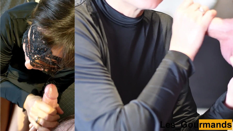 Les Gourmands: MILF sucks in black dress and gets cum on face