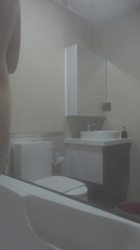 Playing with My Big Thick Cock as I Watch My Step Sister Shower