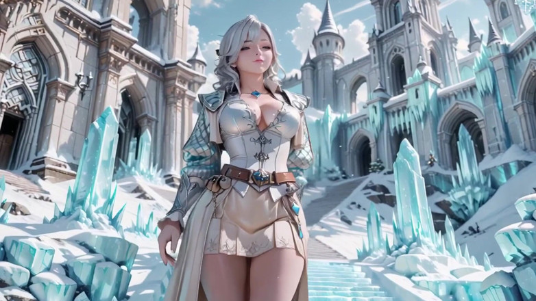 Seraphina Vale: Серебряноволосая Ice Queen! Стоя на коленях в замерзшем замке, ее холодные доспехи скрывают так много тайн.