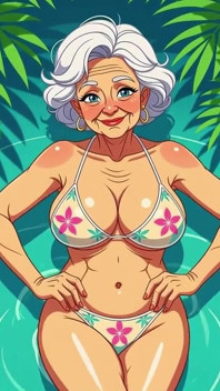 Flirty animierte oma im bikini