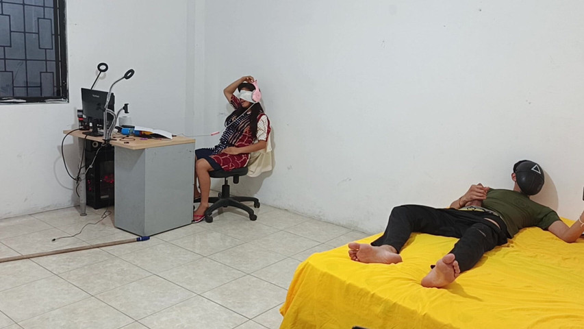 Step Sister Sitting While I Masturbate for Her (Hot Latinos)