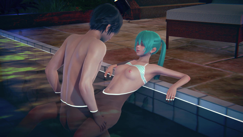 Waifu club 3D: Miku stříká v bazénu z velkého ptáka