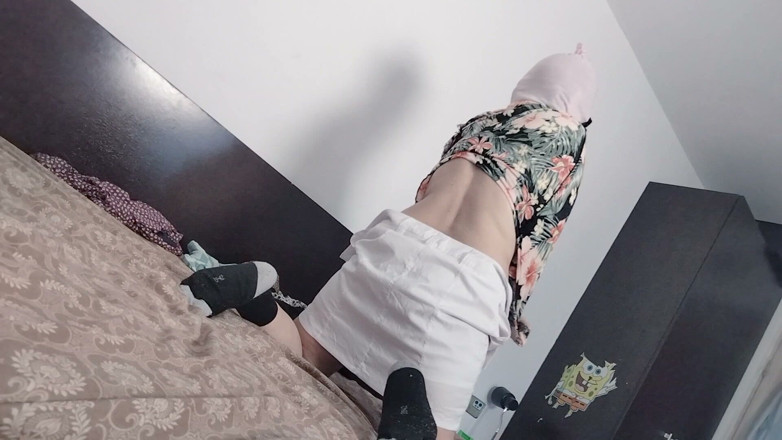 Amateur_MS: Sexy Brunette Tries on and Cuts Clothes