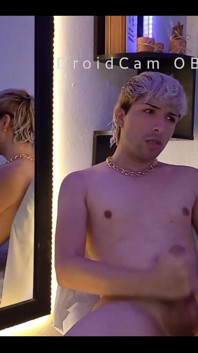 Blond Twink Stroking His Huge Uncut Cock on Webcam