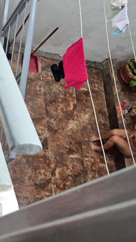 My Neighbor From the House Below Bathes Outside and Was Discovered by Me.