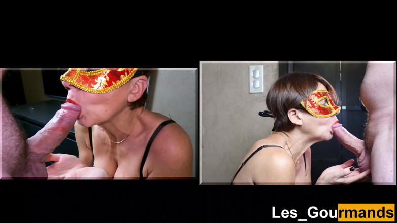 Les Gourmands: Masked MILF gives a blowjob &amp; swallows the cum to spit...