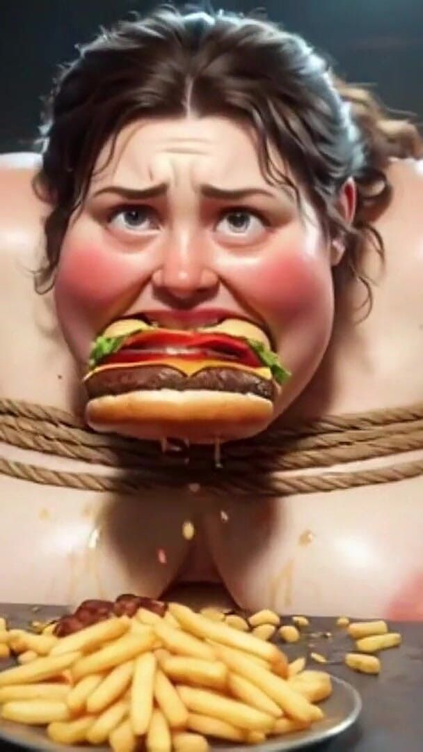 Tied up SSBBW Eats Massive Meal While Kneeling - Belly Stuffing (YOUR BEST FANTASY)