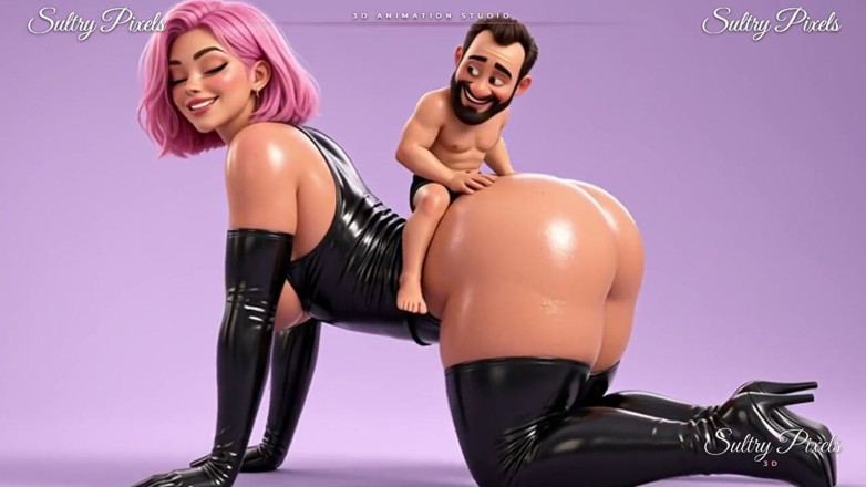 Sultry Pixels 3D: Un homme minuscule monte sur le gros cul rond d’une...