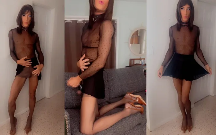TVI Studios Val Parker: Crossdressing in a Nylon Mesh Skirt and Black Pantyhose
