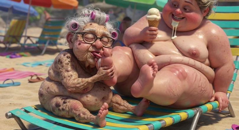 Anime Hentai: Nenek tua menghisap kaki montel dengan ghairah di pantai
