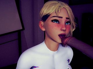Waifu club 3D: Gwen linge capul unei pule până când ejaculezi
