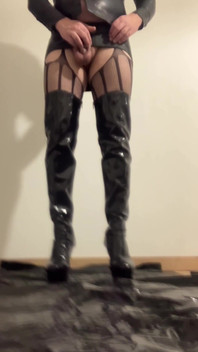 लेटेक्स हाई हील जांघ हाई बूट्स