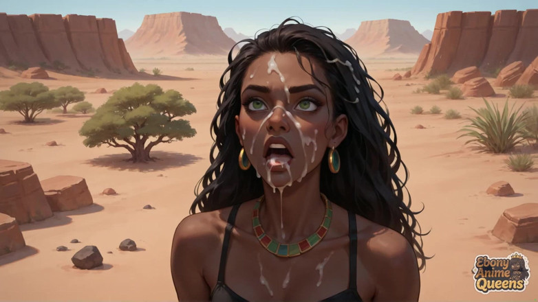 Ebony Anime Queens: Ebony Queen's Water-soaked Desert Climax: Horny, Sexy Ebony Chick!
