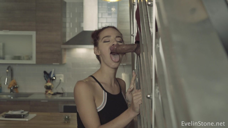 Evelin Stone: Stairwell Glory Hole BJ Facial Swallow