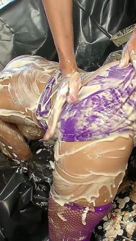 Horny Blonde Step Sisters Smeared with Vanilla Cream and Masturbates Pussy