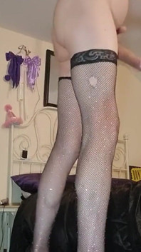 Naked Shemale in Heels, Wanking and Covering Myself in Cum