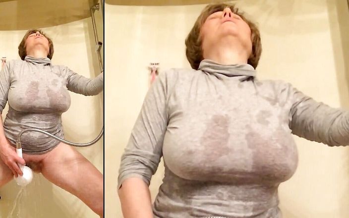 Marie Rocks, 60+ GILF: Vollbusige oma masturbiert in einem grauen hemd