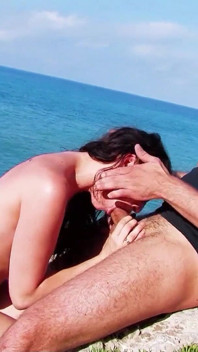 Stepmom helps teen stepdaughter on her first time at the beach with strange guys