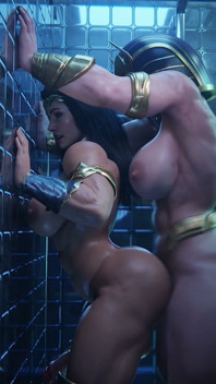 Wonder Woman tidak puas hati dengan kelipan mencuba zakar futa brada besar - animasi creampie dubur