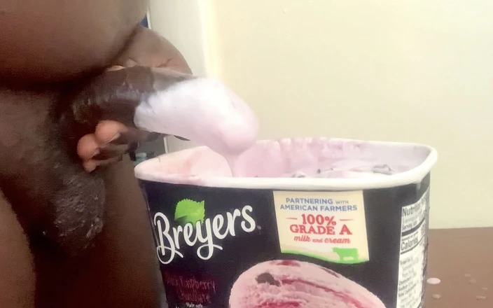 Jamdown26: Jerking off black cock and cum in ice cream, such...