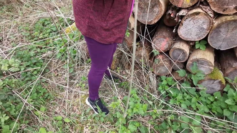 Bouncy Tits Action: Hard Slapping Her Tits While Hiking Through the Woods