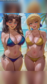 Saber & Rin Tohsaka Bikini Twerk and Bounce - Fate