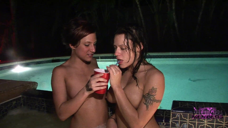 Dream Girls: Two freaks play with a double glass dildo in the...