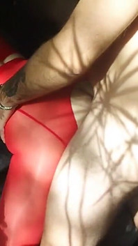 Private Fucking in Red Fishnet Stockings, Sexy Outfit and Seductive Poses