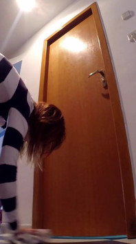 Skinny Redhead Cleaning Her Pipi Accident, She Just Wet Her Short Pants with Her Hot Pee