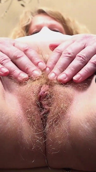 Licking My Hairy Cunt for Breakfast. Close-up of My Plump Wife's Mature Vagina.