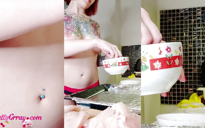 Katty Grray: Busty girl teasing and oiling the body - amateur solo