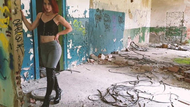 Miss Flora: Boots, Jeans &amp; Crushing Tease in an Abandoned Building