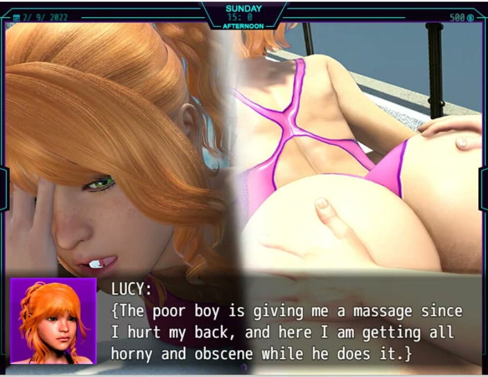 XXX Games Bunk: My Newlife Revamp - เกมเพลย์ - สวมบทบาท - แม่เลี้ยงตูดใหญ่นั่งบนตักลูกเลี้ยงชาย, นวดและหยอกล้อโดยลูกเลี้ยงสาว