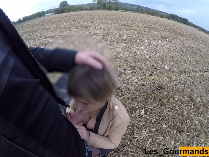 Les Gourmands: Mamă sexy în fustă cu ciorapi și lenjerie sexy în aer liber, îi oferă...