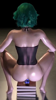 Awek solo dengan rambut hijau menunggang dildo | Lucah 3d