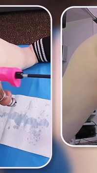 Une machine à baiser fabuleuse s’enfile un gode dans une cage de chasteté