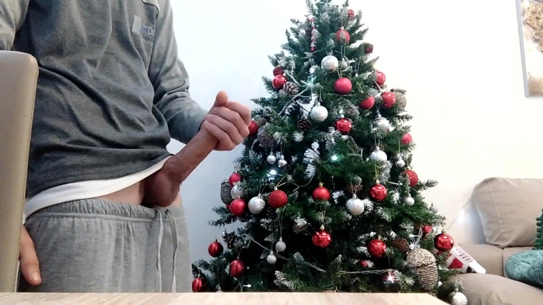 Elvissc: Merry Christmas Handsome Boy in Pajamas Jerks off in Front...