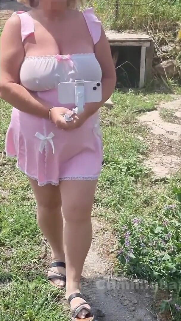 Pink Babydoll Tit Bounce Outdoor Walk (Julie Cunningham)