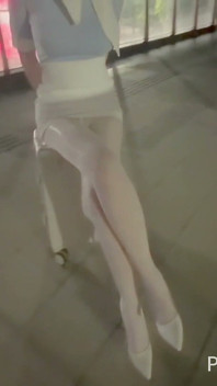 Flight Attendant in Pantyhose and High Heels, Going Commando Outdoors, Performing Oral Sex and Taking a Load Inside Her Mouth.