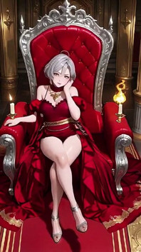 Silver Queen on the Golden Throne! Red Silk, Lazy Gaze, and a Teasing Glance That Melts You