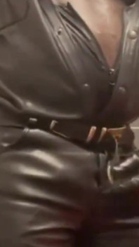 Leather Muscle Dad Smoking Solo Cock Scene