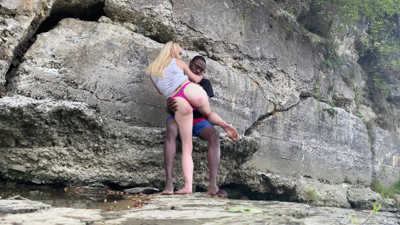 TheRealBigDaddyKJ: Bigdaddykj: Tiny White Slut Bounces on BBC Outside | Full