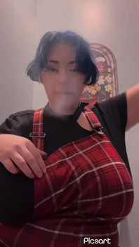 Busty Blue-haired Girl Smoking