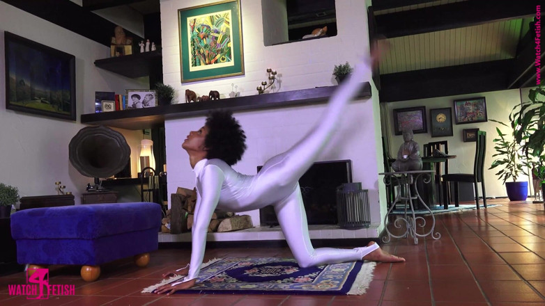 Gymnastic: Acrobatics in a White Zentai Catsuit