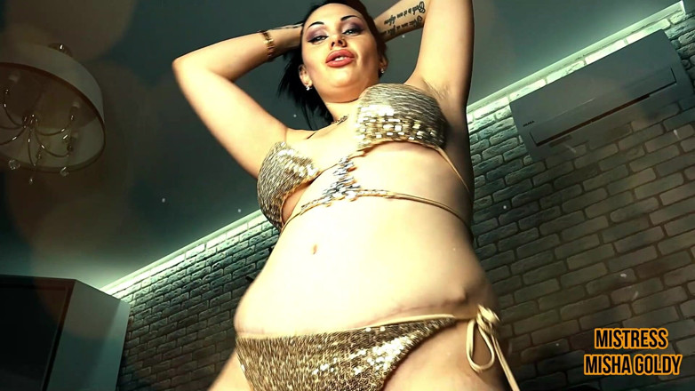 Goddess Misha Goldy: Cum with me everyday during 1 month! Day 4 - shiny bikini!