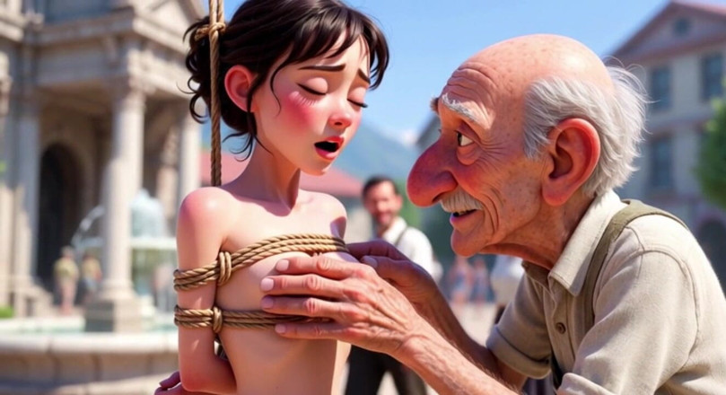 YOUR BEST FANTASY: Donna legata in una piazza pubblica - il vecchio si accarezza...
